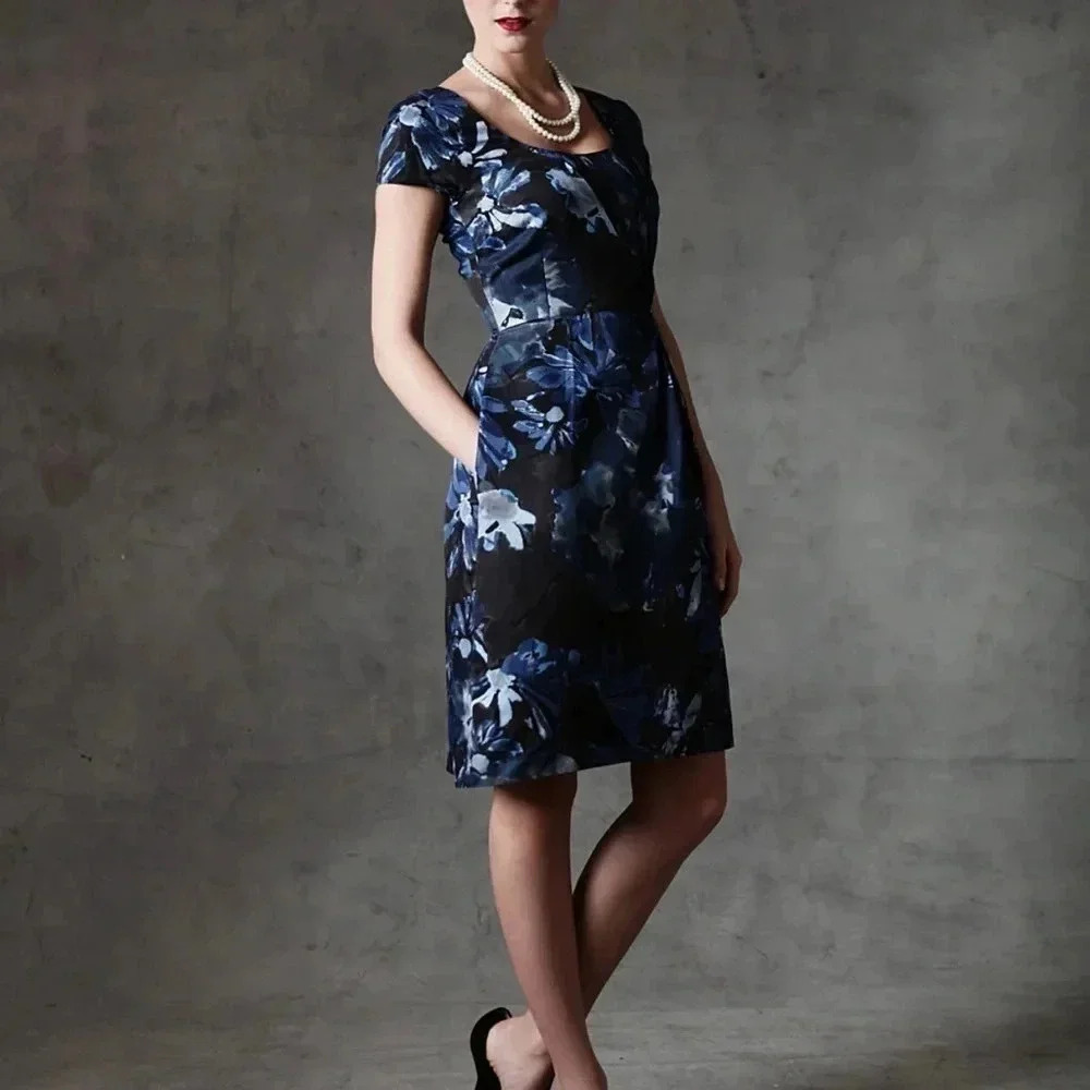 Banana Republic Mad Men Collection Blue Begonia Dress Size 4 - Picture 13 of 16